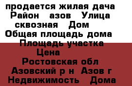 продается жилая дача › Район ­ азов › Улица ­ сквозная › Дом ­ 21 › Общая площадь дома ­ 30 › Площадь участка ­ 600 › Цена ­ 700 000 - Ростовская обл., Азовский р-н, Азов г. Недвижимость » Дома, коттеджи, дачи продажа   